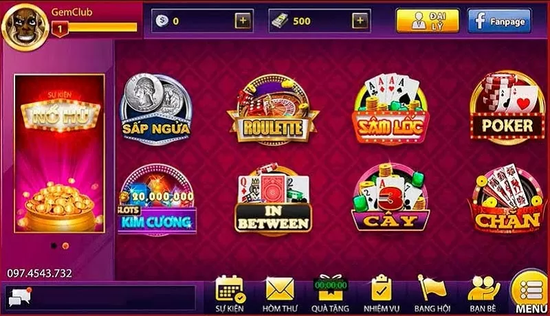 Giao diện cổng game GEM68